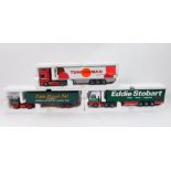 Die cast 1:50 scale lorries, comprising Corgi Eddie Stobart Volvo F88 boxed trailer, another and a