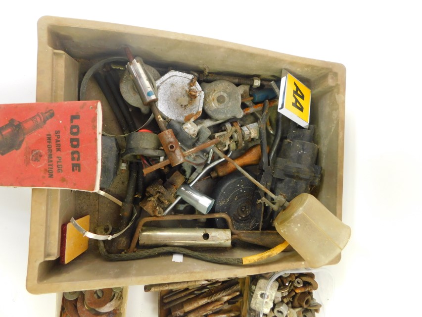 An AA car badge, PMG blue lamp, Lodge spark plug information booklet, drill bits and sundries. ( - Image 3 of 3