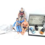 Three Action Man figures, and a Norev Citroen 3 die cast car model set, of 2CV and CV3 Pluriel three