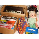 Toys and games, including a Mastermind game, boxed Shell die cast vehicles, celluloid doll of a girl