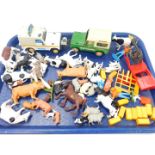 Britains animals vehicles and accessories, including cattle square bales, farmer, workers, police