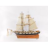 A remote controlled two masted Brigantine The Pelican, unnamed, with wooden hull and fully rigged