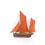 A wooden scale model of a Thames Barge, oval plate to the stern marked Hanah, 59.5cm wide.