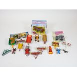 Various die cast vehicles, farm machinery, tractors, etc., Huskey BM Volvo tractor in red, 6cm wide,