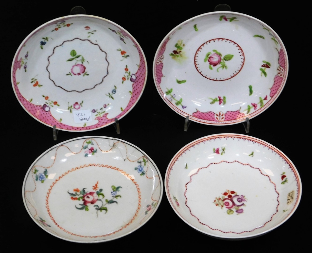 Various early 19thC New Hall and other porcelain, saucers to include one banded in pink broken by - Image 2 of 15
