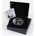 A cased five pound fine silver proof edition Queen Elizabeth II Trisdan Da Cunha coin, 7cm diameter,