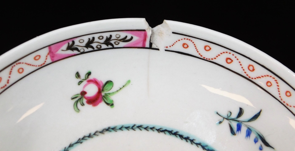 Various early 19thC New Hall and other porcelain, saucers to include one banded in pink broken by - Image 12 of 15