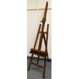 A stained beech easel, with articulated back section, Windsor & Newton style, but unmarked, 202cm