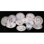 Various early 19thC New Hall and other porcelain, saucers to include one banded in pink broken by