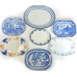 Various meat plates, late 19thC and other, Copeland Spode Italian example, 41cm wide, other blue and