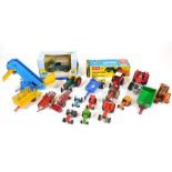 Various die cast vehicles, tractors, etc., a Dinky Toys Massey Harris 5cm high, a Farm King box,