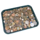 Various coins, tokens, etc., GB and other, threepenny bits, George III tokens, various other