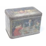 A late 19thC Mazawattee tin, decorated with interior scene of figures, with inner lining, 15cm high,