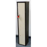 A 20thC steel gun cabinet, of rectangular form with double lock mechanism and cream coloured door,