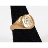 A 9ct gold signet ring, partially initialled, size R, 4g..