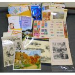 Various letterheads, vacant postcard slips, prints, pictures, funeral cards, stamps, Health &