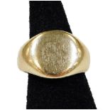 A 9ct gold signet ring, partially initialled, size F, 8.5g.