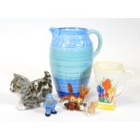 Various china and effects, a Shelley shaped jug with beak spout in blue and green ribbed decoration,