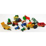 Various die cast vehicles, farm machinery, etc., a Lone Star Farm King tractor in yellow 6cm high, a