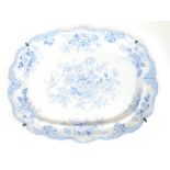 A 19thC Wedgwood and Co blue and white meat plate, of large proportion, with shaped edge, the centre