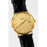 A gentleman's Longines stainless steel wristwatch, with 3cm dial, baton pointers and numerals and