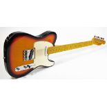 A J M Forest telecaster style guitar, in three colour sunburst, having twin single coil pickups,