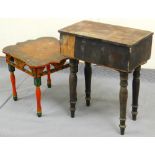 A 19thC pine Kashmir table, with turned top, intricately set with an arrangement of diamonds in a