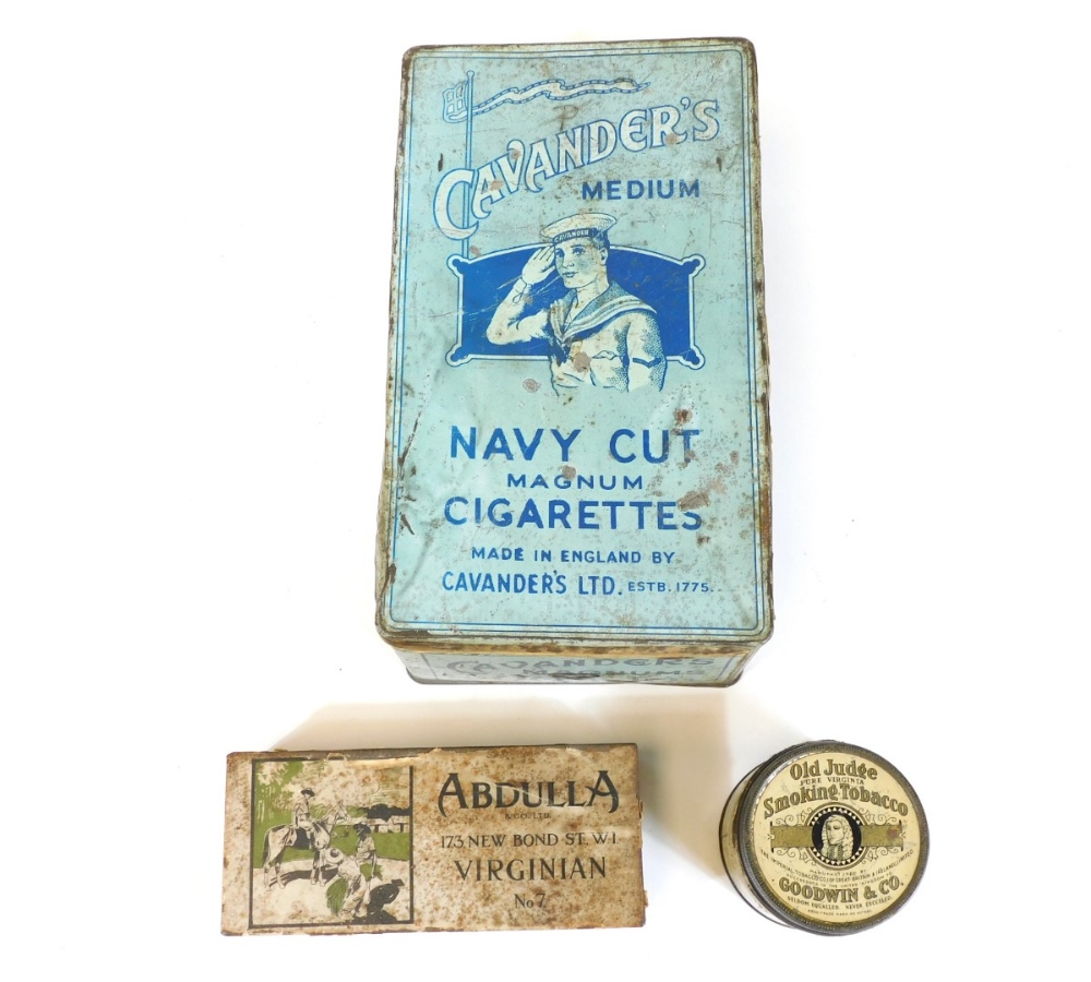 A vintage Cavander's Medium Navy Cut Magnum Cigarettes tin, in blue with white lettering, 12cm high,