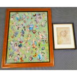 A 19thC maple frame, of rectangular form, 90cm x 72cm, holding a decoupage scrap work of figures and