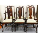 A set of six (4+2) Queen Anne style dining chairs, each with an hour glass splat, drop in seat in