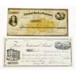 A 19thC National Bank of Lancaster American cheque, April 3rd 1872 for 21 dollars, a First