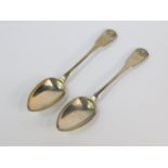 A pair of George III silver shell pattern tablespoons, monogram engraved, Francis Higgins II, London