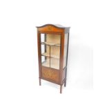 A late Victorian mahogany and painted display cabinet, with a domed hood, above a glazed door