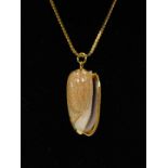 A gold mounted sea shell pendant, on an s link neckchain with a bolt ring clasp, 13.8g all in.