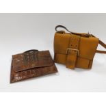 An alligator skin hand bag, with purse, 23cm H, 27cm W, together with a tan suede leather hand