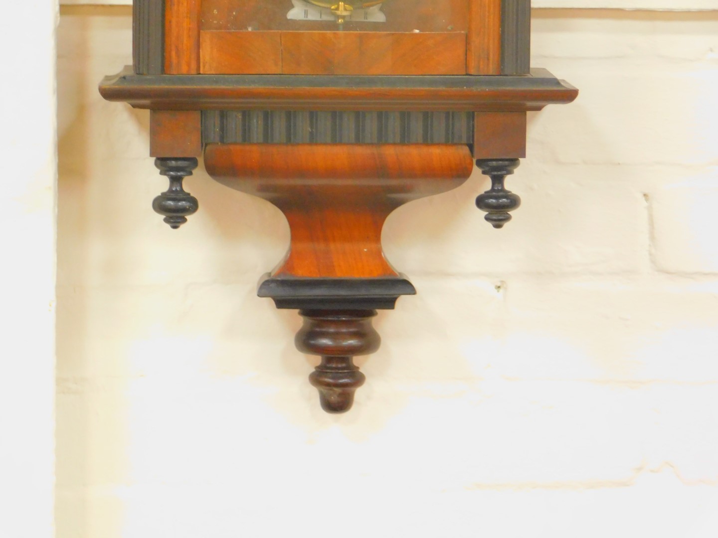A late 19thC Continental walnut and ebonised Vienna wall clock, circular enamel dial bearing Roman - Image 3 of 3