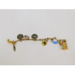 A 14ct gold cable link charm bracelet, on a bolt ring clasp, with an 18ct gold beer stein charm,
