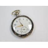 A gentleman's niello and silver cased pocket watch, open faced, keyless wind, circular enamel dial