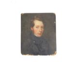 English School (early 19thC). Half length portrait of a gentleman wearing black, oil on board,