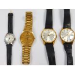 Two Seiko automatic gentleman's gold plated wristwatches, with silvered dials, centre seconds and