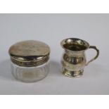 An Edward VII cut glass toilet jar, with silver mount and screw lid, crest and monogram engraved,