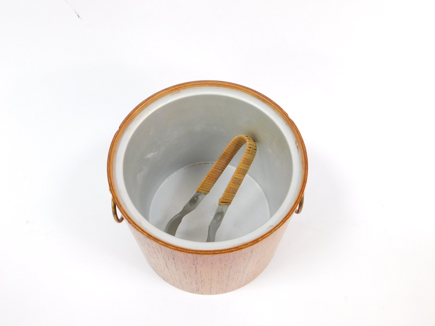 A vintage late 20thC teak cylindrical ice bucket, together with a cocktail shaker and a jigger. (3) - Image 2 of 2