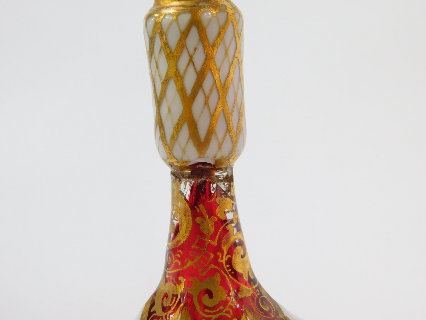 A pair of late 19thC Bohemian flashed cranberry glass vases, of ogee form, raised on a - Image 4 of 5