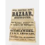 A Mid 19thC poster for a bazaar at Houghton-le-Spring, (County Durham), taking place at the United