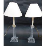 A pair of Victorian pressed glass candle sticks, with fittings, converted to table lamps, 46cm H.