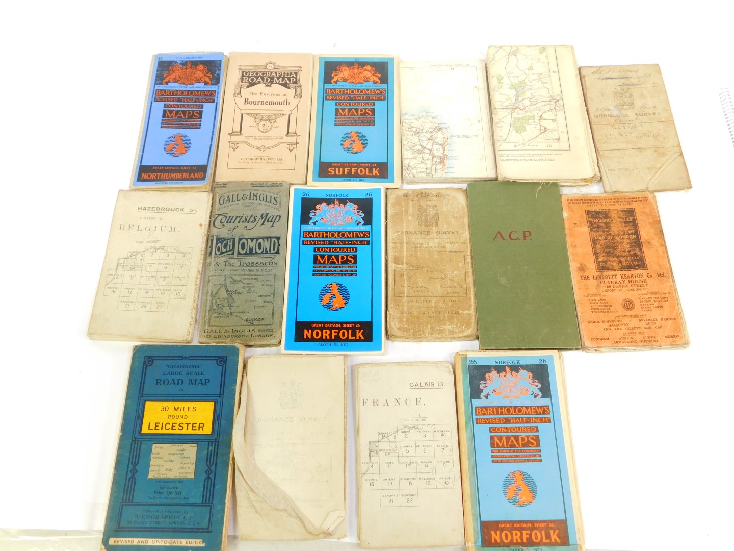 Vintage cloth backed Ordnance Survey Maps, a Dunlop Touring Map and Gall & Fughi Tourists Map of