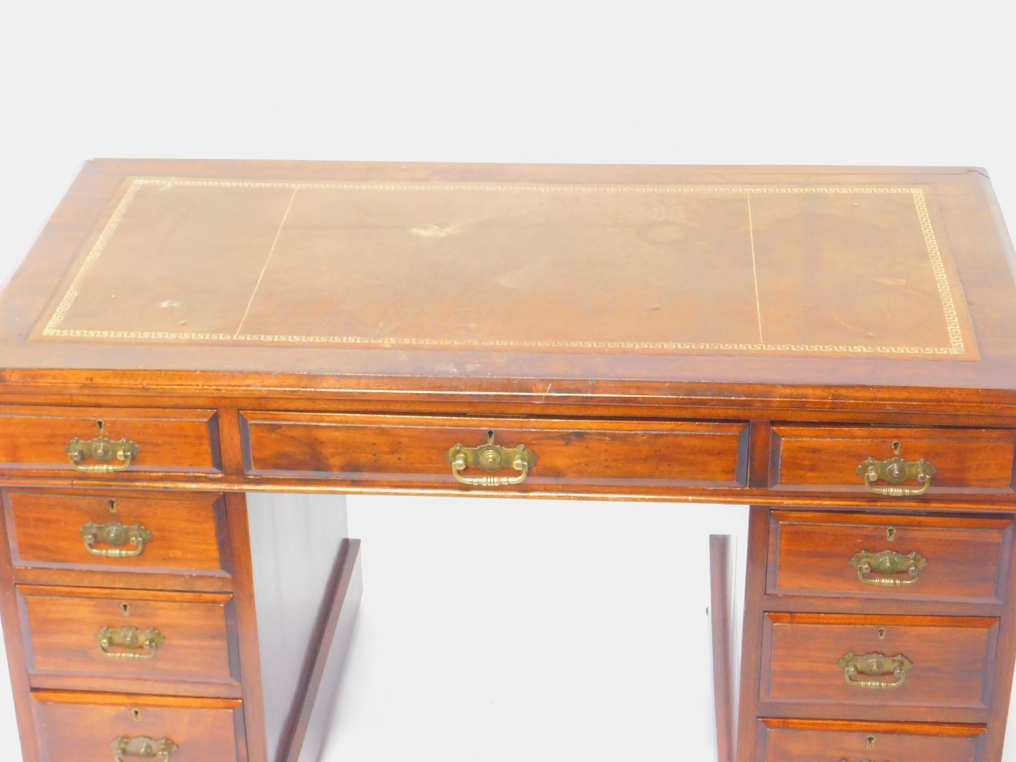 A Victorian mahogany twin pedestal desk, with a tooled leather top, over one long and eight short - Image 2 of 3