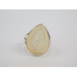 A silver and twin drusy pear shaped ring, 15.10ct, size N/O, with certificate.