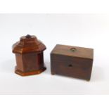 An early 19thC rosewood tea caddy, raised on four brass ball feet, 10cm H. 16cm W, 9.5cm D.,