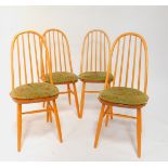 A set of four Ercol Quaker 365 elm and beech dining chairs, with loose cushion seats.